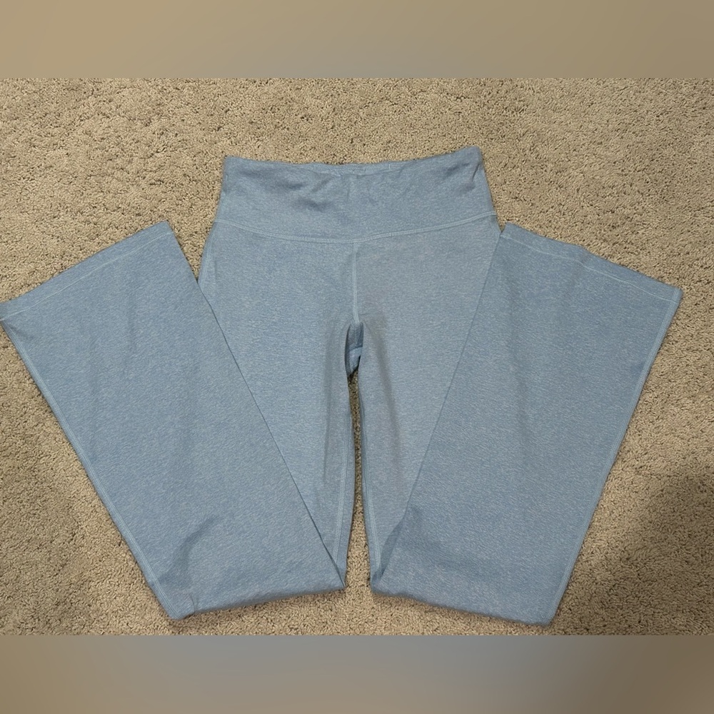 Athleta Girl High Rise Softluxe Chit Chat Flare Plants Sz L Light Blue Heathered